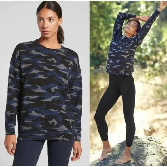 L Athleta Blue Camo Studio to Street Sweatshirt - Picture 1 of 8